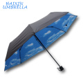 Blue Sky with Fleecy Clouds Travel Mini 3 Fold Manual Open Small Pocket Folding High Quality Unbrella With Hard Umbrella Case